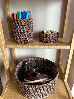 Stelo De Maro Crochet 3'lü El Yapımı Organizer Sepet / Aksesuar Kutusu Kahverengi