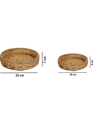 Evistro Yuvarlak Naturel Hasır Ekmek ve Meyve Sepeti Düzenleyici 2li