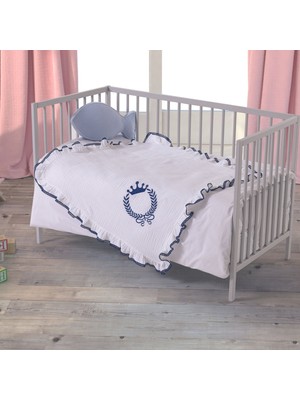 Lafiny - King Bebek Battaniye Işlemeli Müslin Kumaş  Pamuk 85CM x 85CM Indigo