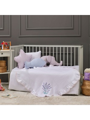 Lafiny - Lavander Bebek Battaniye Nakışlı Müslin Kumaş  Pamuk 85CM x 85CM