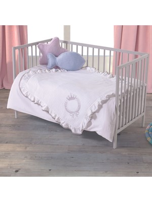 Lafiny - King Bebek Battaniye Işlemeli Müslin Kumaş  Pamuk 85CM x 85CM Gri