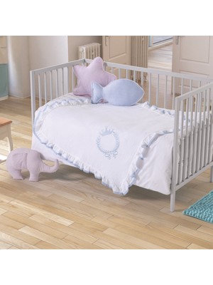 Lafiny - King Bebek Battaniye Işlemeli Müslin Kumaş  Pamuk 85CM x 85CM Mavi