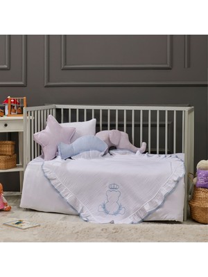Lafiny - King Bear Bebek Battaniye Işlemeli Müslin Kumaş  Pamuk 85CM x 85CM Mavi
