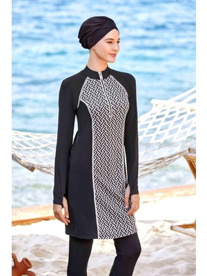 Adasea 4420 Siyah Likralı Tam Tesettür Mayo