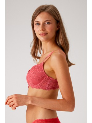 Pierre Cardin 6215 Rome Dantelli Soft Push Up Balenli Sütyen Açık Gül Kurusu Yüksek Destek