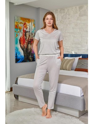 Kadın Kısa Kol Gri Pijama Takım C5T6N6O42