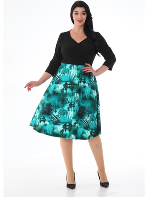 Işıltı Abiye Kadın Kruvaze Yaka Midi Boy Desenli Elbise