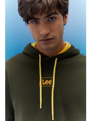 Lee L212302801 Erkek Haki Kapüşonlu Sweatshirt