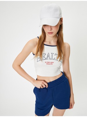Koton Crop Spor Atlet Slogan Baskılı Halter Yaka Askılı Slim Fit