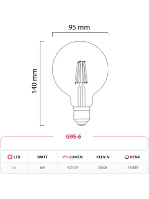 Ldn LED Lamp 6W 220V E27 G95 Rustik LED Ampul G95-6 10'lu Paket