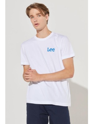 Lee LL04FQLJ Beyaz Önü Yazılı Bisiklet Yaka Erkek T-Shirt