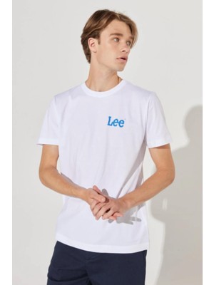 Lee LL04FQLJ Beyaz Önü Yazılı Bisiklet Yaka Erkek T-Shirt