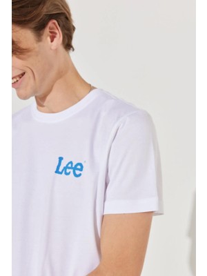 Lee LL04FQLJ Beyaz Önü Yazılı Bisiklet Yaka Erkek T-Shirt