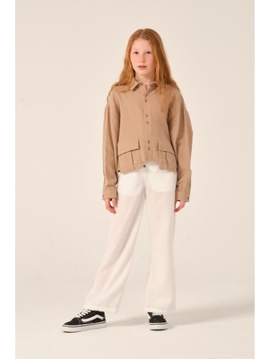 Jazziee Genç Kız Çocuk Düğme Detaylı Bol Paça Pantolon