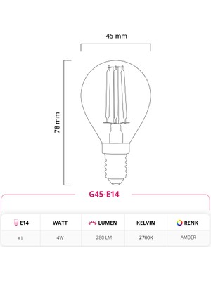 LED Lamp 4W 220V E14 G45 Rustik LED Top Ampul G45-E14 10'lu Paket