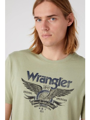 Wrangler W70PEEG15 Yeşil Wrangler Baskılı Bisiklet Yaka Erkek T-Shirt