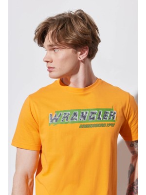 Wrangler W231257700 Turuncu Wrangler Baskılı Bisiklet Yaka Erkek T-Shirt