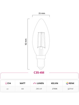 LED Lamp 4W 220V E14 C35 LED Ampul C35-4M 10'lu Paket