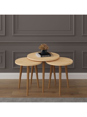 Asra Trend Lüks 3'lü Ahşap Ayaklı Zigon Sehpa %100 MDF Orta Sehpa Masa SEHPA01