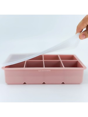 Eysigo Kapaklı Premium Büyük 8 Bölmeli Silikon Buz Kalıbı, Powder