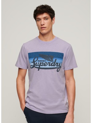 Superdry Bisiklet Yaka Baskılı Mor Erkek T-Shirt M1011904A2AC_CALI Strıped Logo T Sh