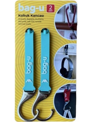1000NAR 2'li Turkuaz Bag-U Araba Koltuk Kancası / Çanta Asma Aparatı / Askılık / Bebek Arabası Askı Aparatı