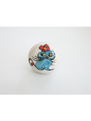 Lilys Seramik Başlıklı Mavi Kedi Desenli Zeytinyağı/şarap Şişesine Uygun Mantar Kapak (28MMX18MM H40MM)