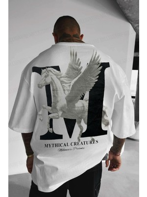 Teenage Millionaire Erkek Mythical Pegasus Baskılı Beyaz Bisiklet Yaka Oversize Salaş T-Shirt