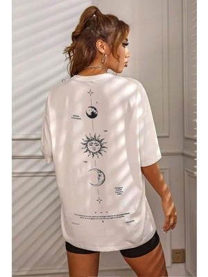 Teenage Millionaire Kadın The Moon Beyaz Bisiklet Yaka Oversize Salas T-Shirt