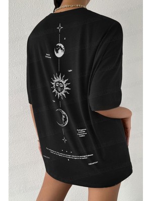 Teenage Millionaire Kadın The Moon Siyah Bisiklet Yaka Oversize Salas T-Shirt