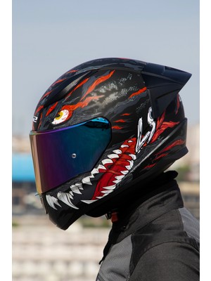 LS2 Rapid 2 Race Kaıju Mat Siyah - Kırmızı - Beyaz Kask L Beden Hipoalerjenik İç Astar ile Konforlu