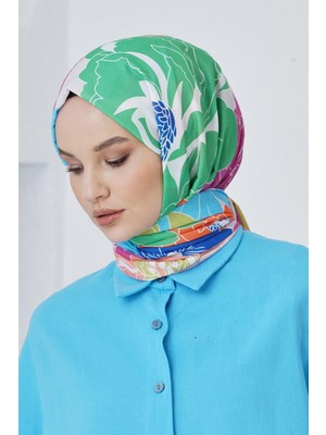 Loryan Scarf Linen Keten Karışımlı Pamuklu Rose Desenli Şal