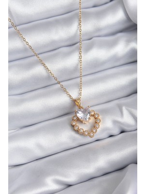 Clariss 316L Çelik Zincir Gold Renk Zirkon Taşlı Kalp Model Kadın Kolye