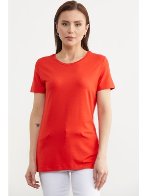 Sementa Sıfır Yaka Kısa Kol Basic Tişört - Mercan