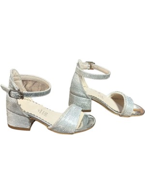 Meliten Kids Kız Çocuk Yeni  Model Gümüş Şeffaf Taş Detaylı Topuklu Ayakkabı