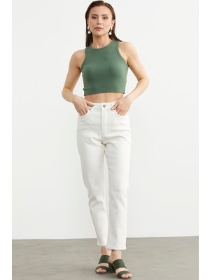 Sementa Likralı Fit Mom Jean - Ekru