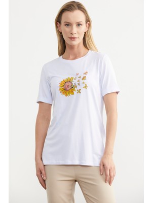 Sementa Baskılı Basic Penye Tişört - Beyaz