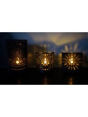 Turansoy Craft Etnik Desenli 3'lü Tealight Mumluk Set