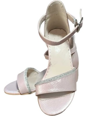 Meliten Kids Kız Çocuk   Yeni Pudra Şeffaf Taş Detaylı Topuklu Ayakkabı