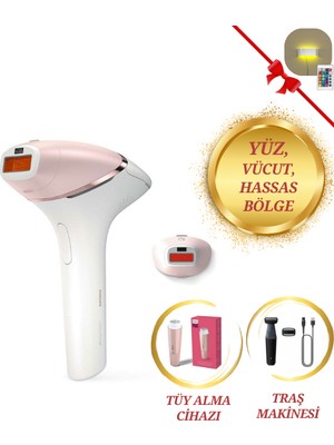 Philips Kablosuz Yüz ve Vücüt 2 Başlık + Çanta Lazer Epilasyon + Tüy Alma Cihazı, Traş Makinesi Full Set , Luciole Lambader Hediye