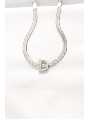 Clariss 316L Çelik D Harfli Silver Renk Italyan Zincirli Kolye