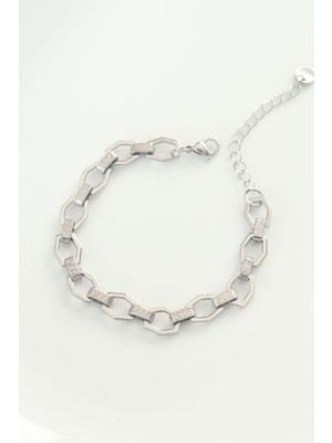 Clariss 316L Çelik Gümüş Renk Geometrik Zincir Bileklik