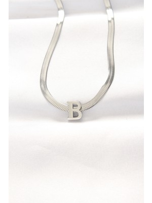 Clariss 316L Çelik B Harfli Silver Renk Italyan Zincirli Kolye