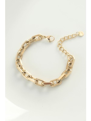 Clariss 316L Çelik Gold Renk Kalın Baklalı Zincir Bileklik