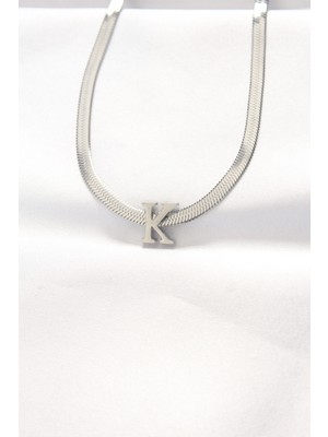 Clariss 316L Çelik K Harfli Silver Renk Italyan Zincirli Kolye