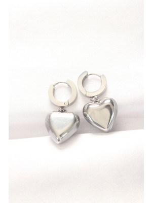 Clariss 316L Çelik Gümüş Renk Bombeli Kalp Tasarımlı Küpe