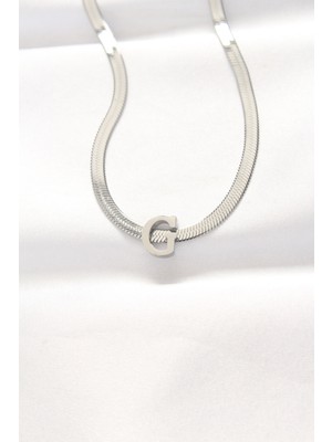 Clariss 316L Çelik G Harfli Silver Renk Italyan Zincirli Kolye