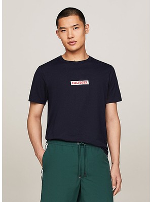Tommy Hilfiger Bisiklet Yaka Mavi Erkek T-Shirt MW0MW34373