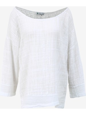 White By Nature Geniş Yaka Düz Beyaz Kadın Bluz 3210148