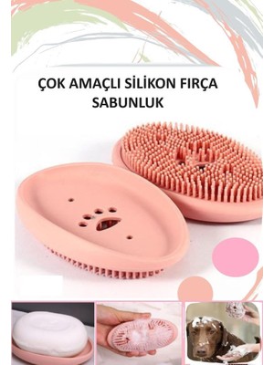 Matesstore Sabunluk Çok Amaçlı Silikon Fırçalı Mutfak Banyo Sabunluğu Pratik Kırılmaz